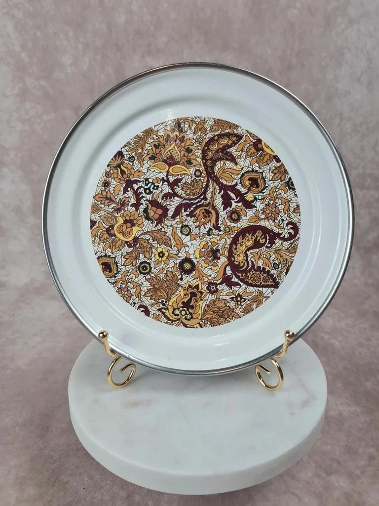 🟡 Plateau vintage en métal émaillé - motif floral 70s 🟡